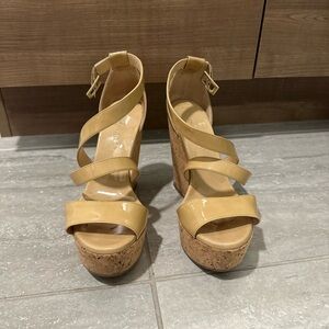Jimmy Choo Elegant Tan Wedge Sandals Size 5.5